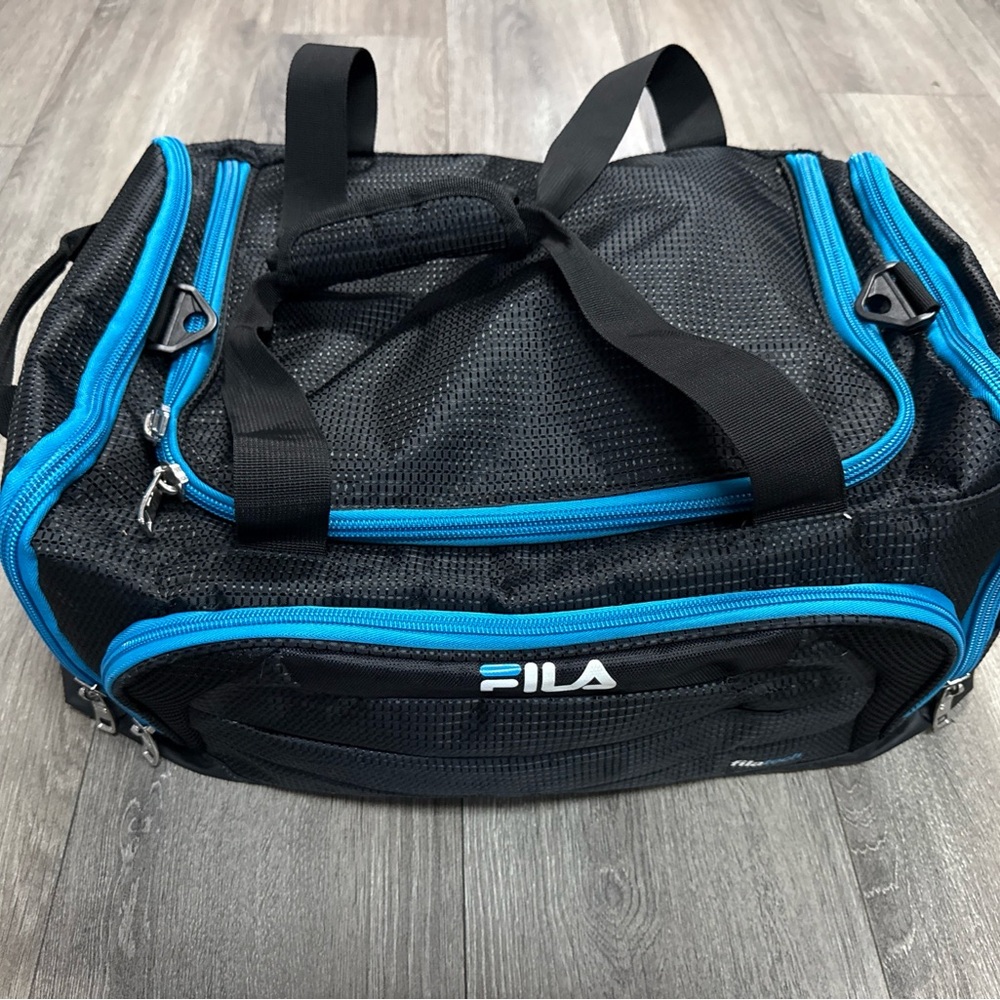 Fila Black Duffel Bag with Blue Accents